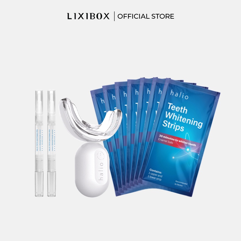 Combo Máy Tẩy Trắng Răng Halio Whitening Và Set 7 Miếng Dán Trắng Răng
