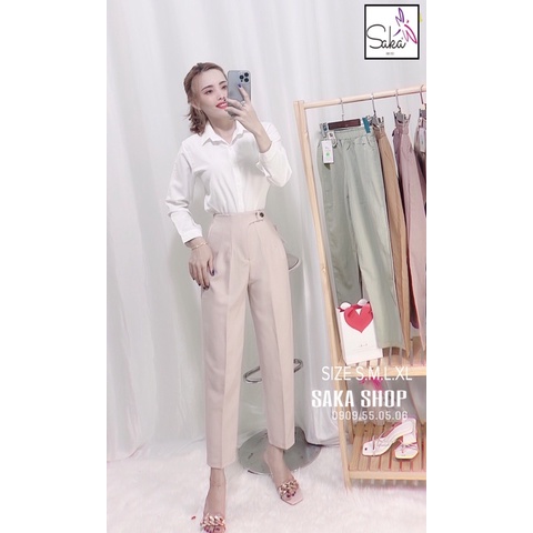 Quần baggy nút bọc phía sau lưng thun vải tuyết mưa dày dặn