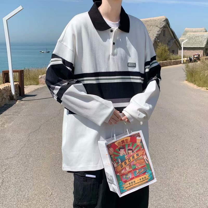 Áo Sweater chui đầu dáng rộng kẻ sọc kiểu Hàn Quốc thời trang cho nam