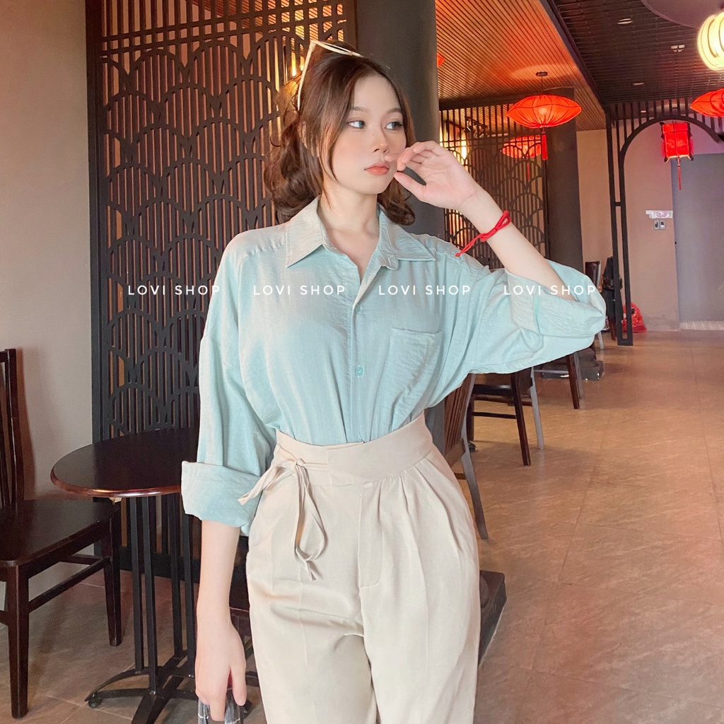 LOVI SHOP-  Áo sơ mi đũi 1 túi trơn tay dài 6 màu form rộng
