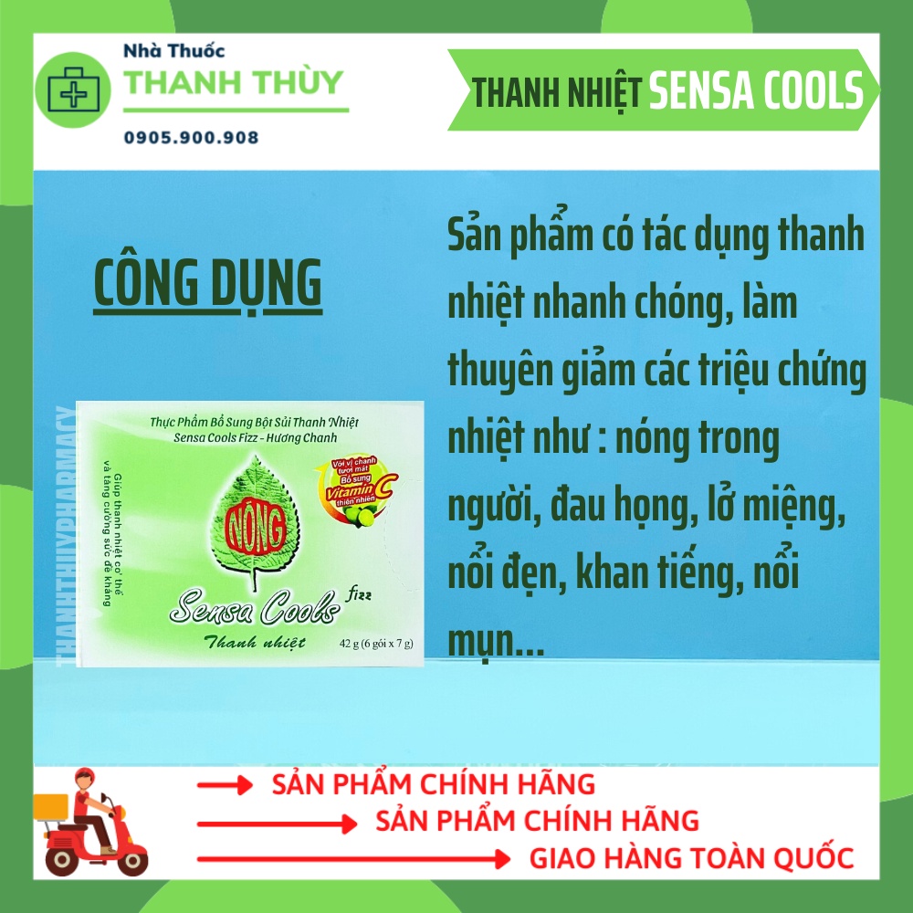Bột Sủi Sensa Cools Hỗ Trợ Thanh Nhiệt, Bổ Sung Vitamin C Hộp 6 Gói X 7G