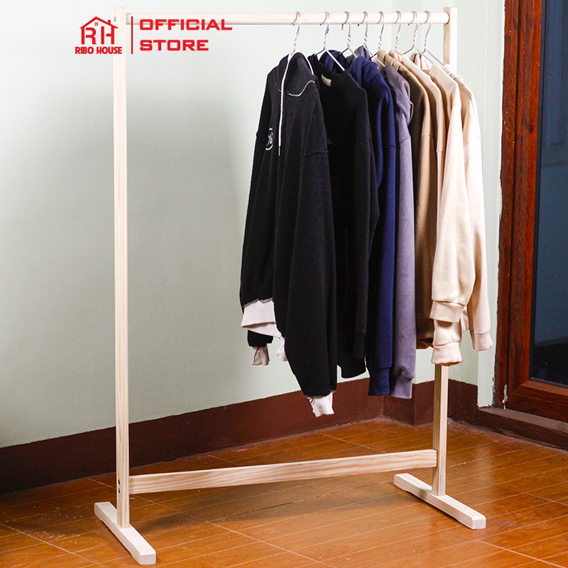 Giá treo quần áo RIBO HOUSE Single Hanger treo nhiều bộ quần áo gỗ tự nhiên nội thất phòng ngủ RIBO1