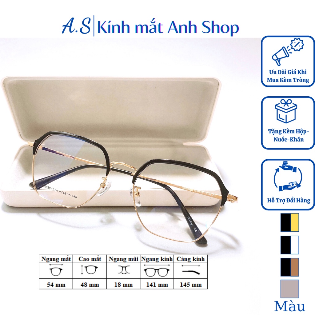 Kính giả cận thời trang hình vuông to chất liệu kim loại thanh mảnh ôm sát mặt 20038