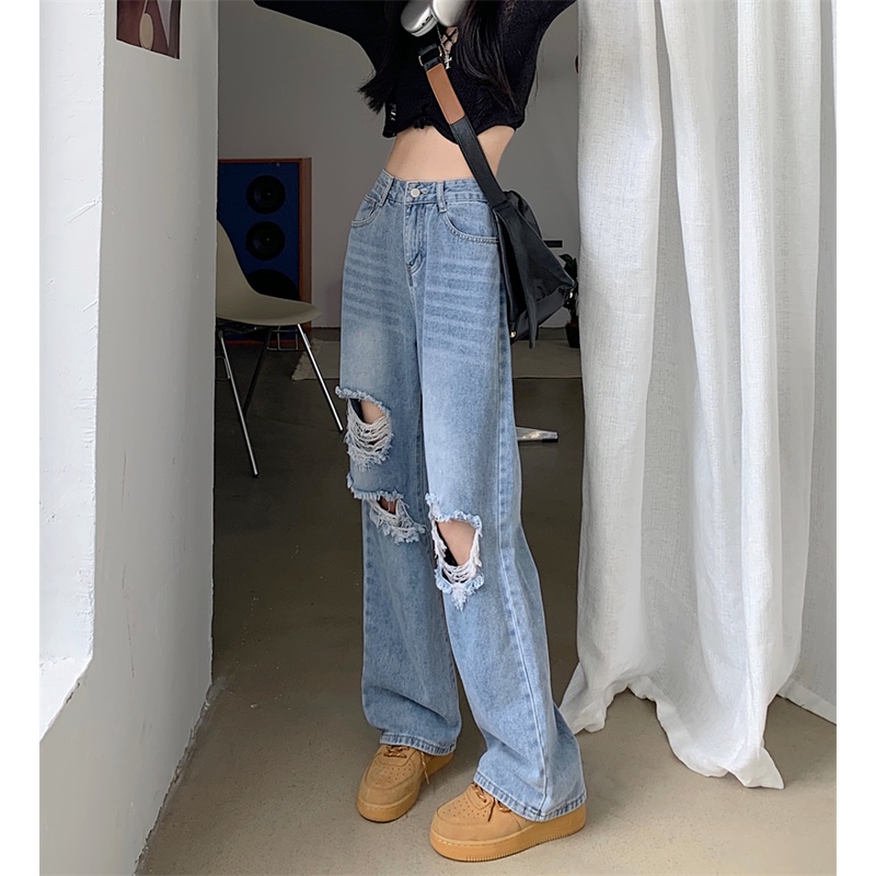 【ZHELIHANGFEI】Quần Jeans Nữ Lưng Cao Dáng Rộng Thời Trang Cá Tính