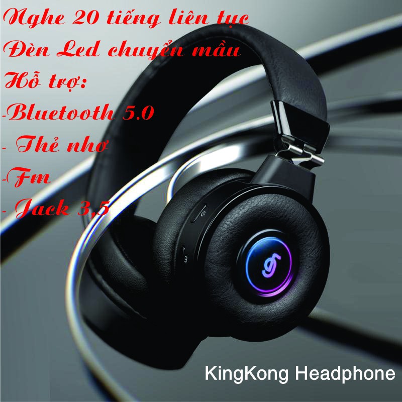 (Bom tấn) Tai nghe Bluetooth 5.0 KingKong đèn Led đổi mầu nghe nhạc tới 20 tiếng | BigBuy360 - bigbuy360.vn