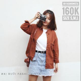 [Đủ size S,M,L] Về đủ 4 màu Áo khoác sơ mi unisex nam nữ [cam đất]