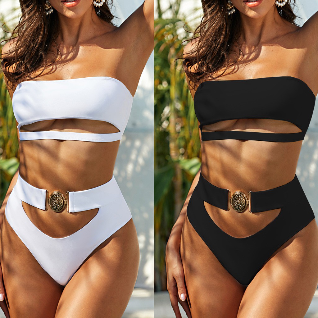 Bộ Bikini Hai Mảnh Màu Trơn Gợi Cảm Cho Nữ