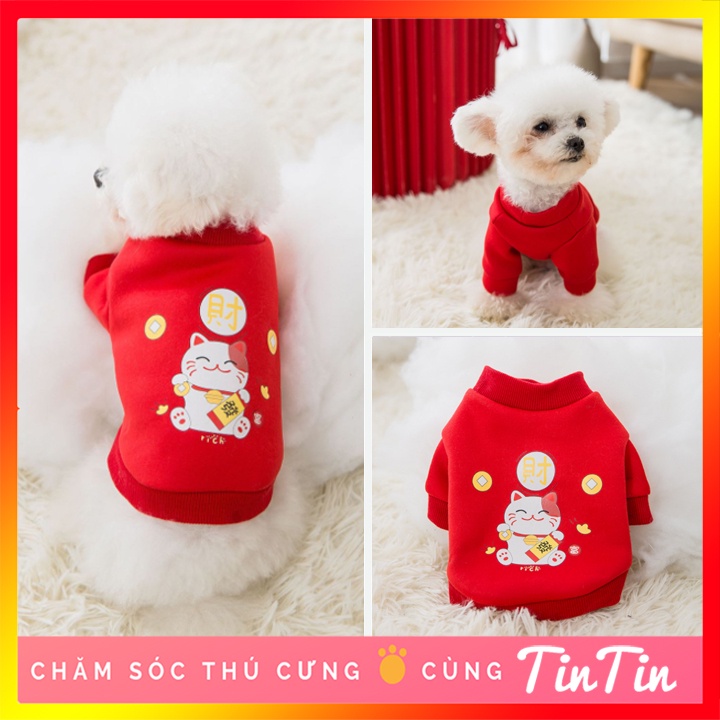 Áo Cho Chó Mèo In Hình Mèo Thần Tài - Áo Mùa Thu Đông Cho Thú Cưng #Tintin Pet Store