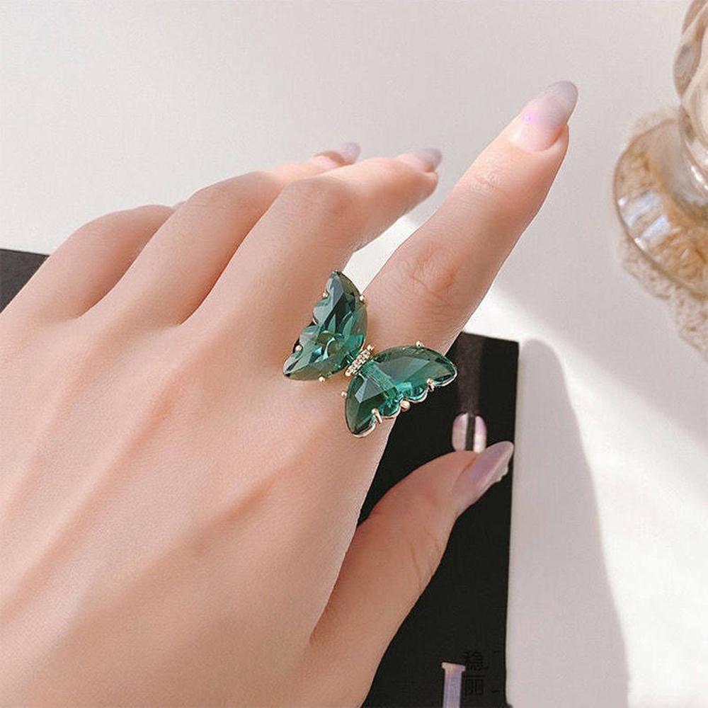 Nhẫn kim loại hình bướm nhiều màu sắc thiết kế đẹp mắt phong cách Hàn quốc cho nữ