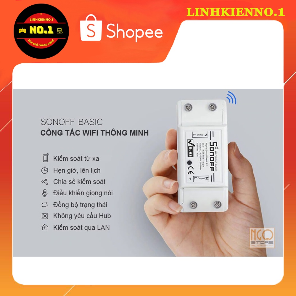 Công Tắc Wifi 1 Relay Sonoff Basic EWeLink CE-1A Điều khiẻn qua App