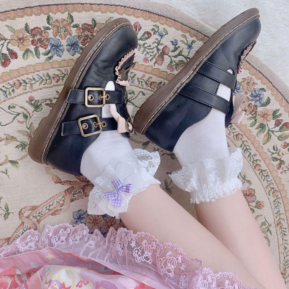 Vớ Cotton Cổ Thấp Phối Lưới Và Nơ Phong Cách Lolita Dễ Thương Cho Nữ