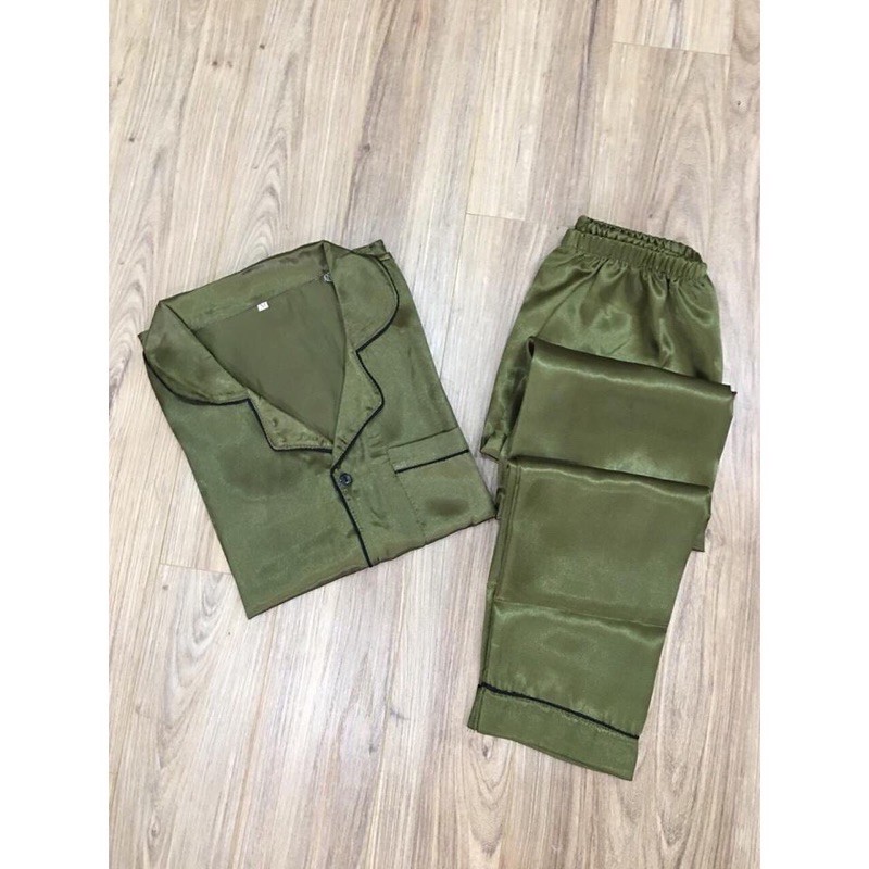 Bộ lụa satin dài Bộ mặc nhà nữ đẹp