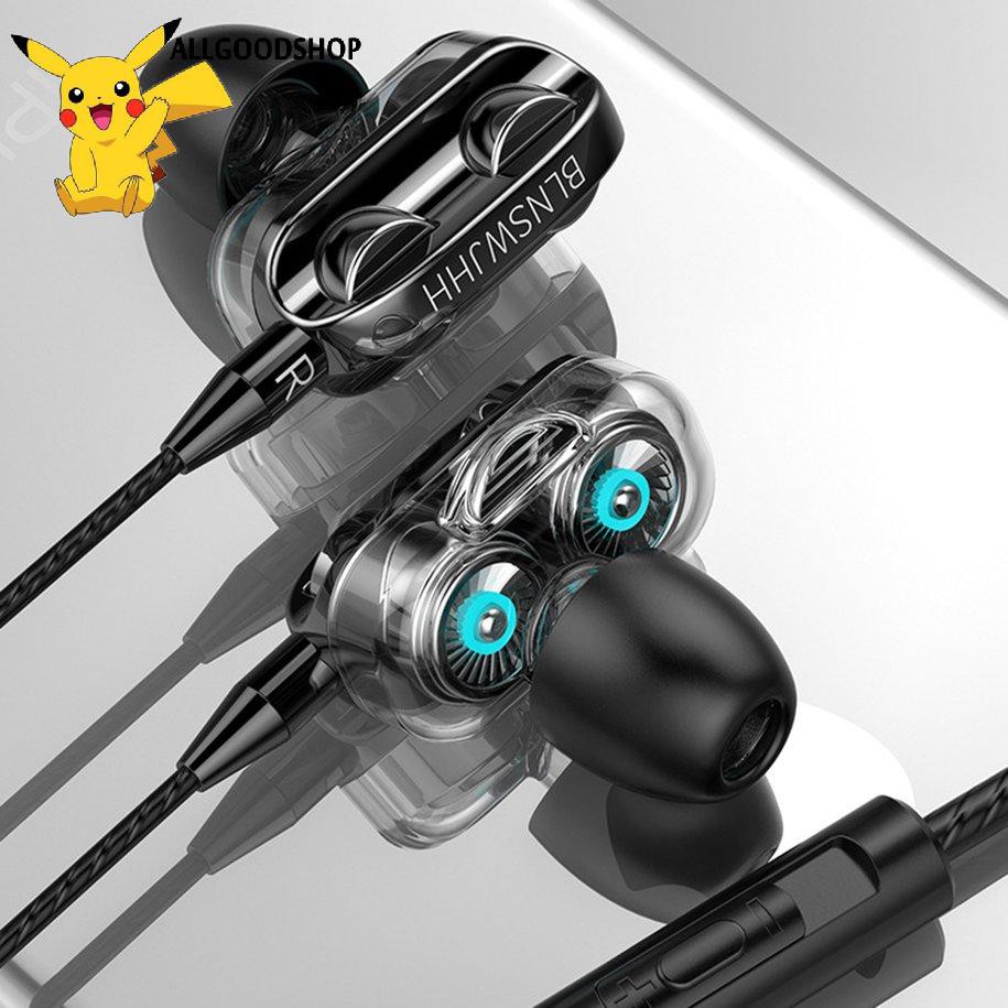 [Goodshop]  Earbuds 3D Stereo Dual Driver Music Earphone Strong Bass HIFI Sport In-Ear Headphone Smart Phone Headphone Wired Tuning