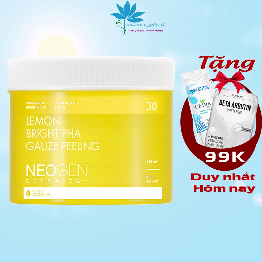 Tẩy Da Chết Dạng Miếng Chanh Vàng Neogen Dermalogy Lemon Bright Pha Guaze Peeling Pad 30 Miếng [NHẬP KHẨU CHÍNH HÃNG]