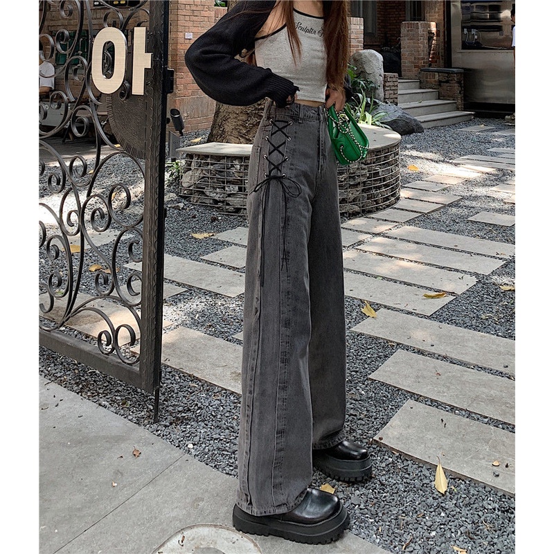 Quần Jean Lưng Cao Phối Dây Rút Thời Trang Mùa Hè Cho Nữ