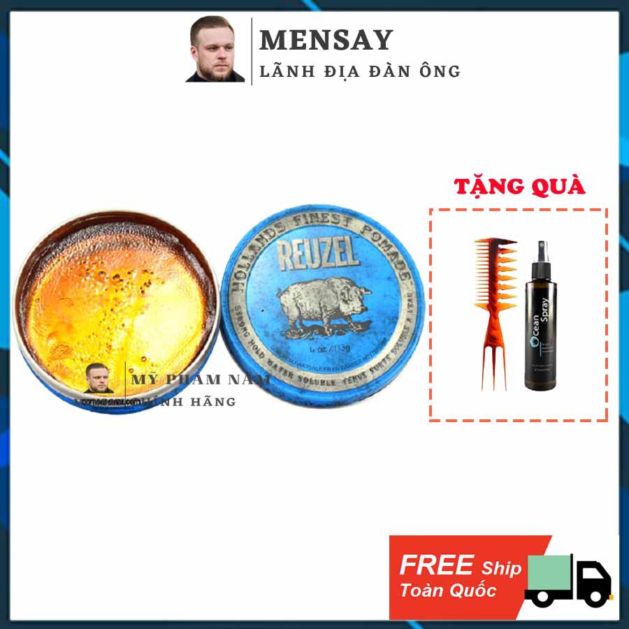 Sáp vuốt tóc Reuzel Blue Pomade, Pomade Reuzel Blue gốc nước 113g, nhập khẩu Hà Lan