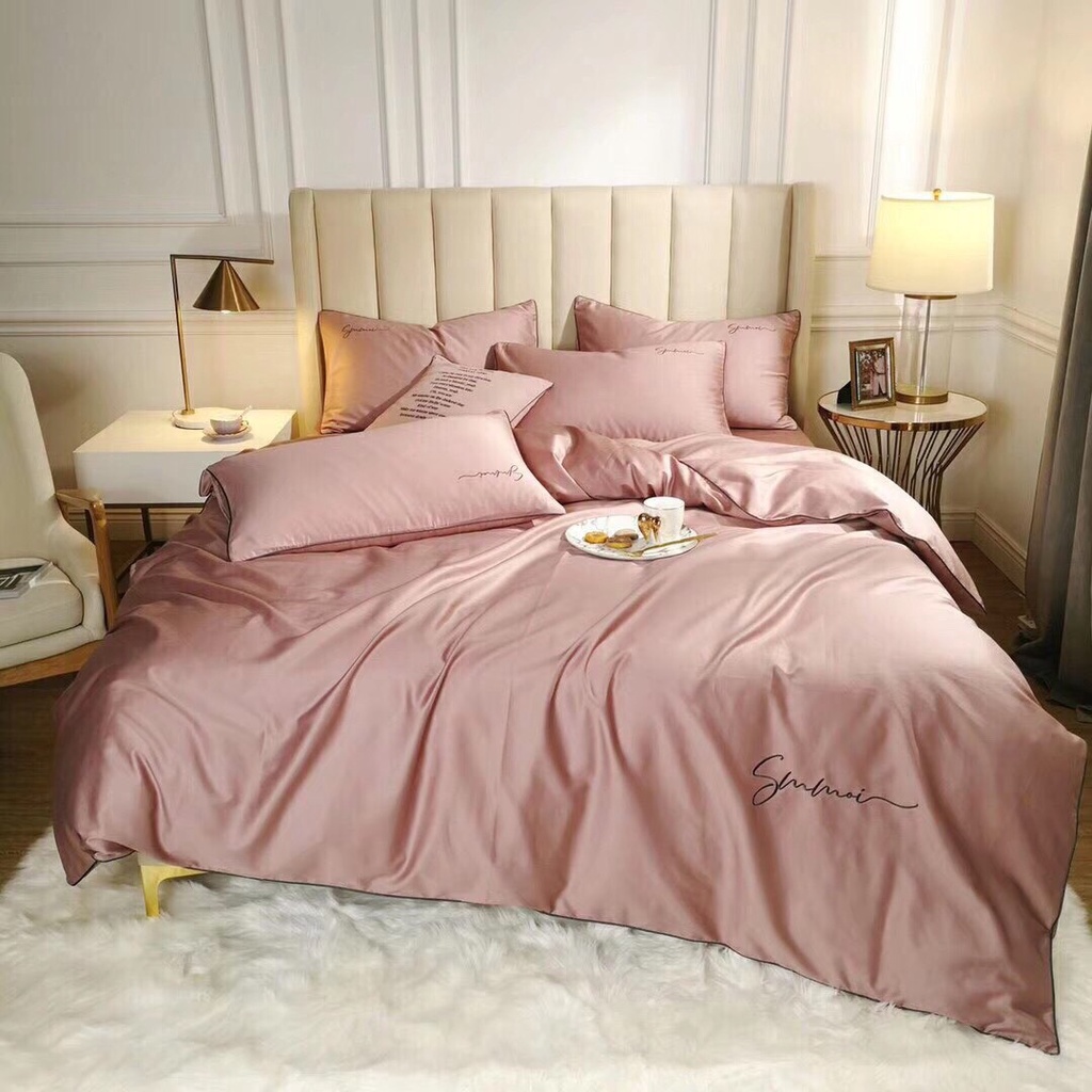 Bộ chăn ga gối Lụa Tencel 40S VIE HOME cao cấp mềm mát màu trơn hiện đại, miễn phí may bo chun ga nhiều kích thước