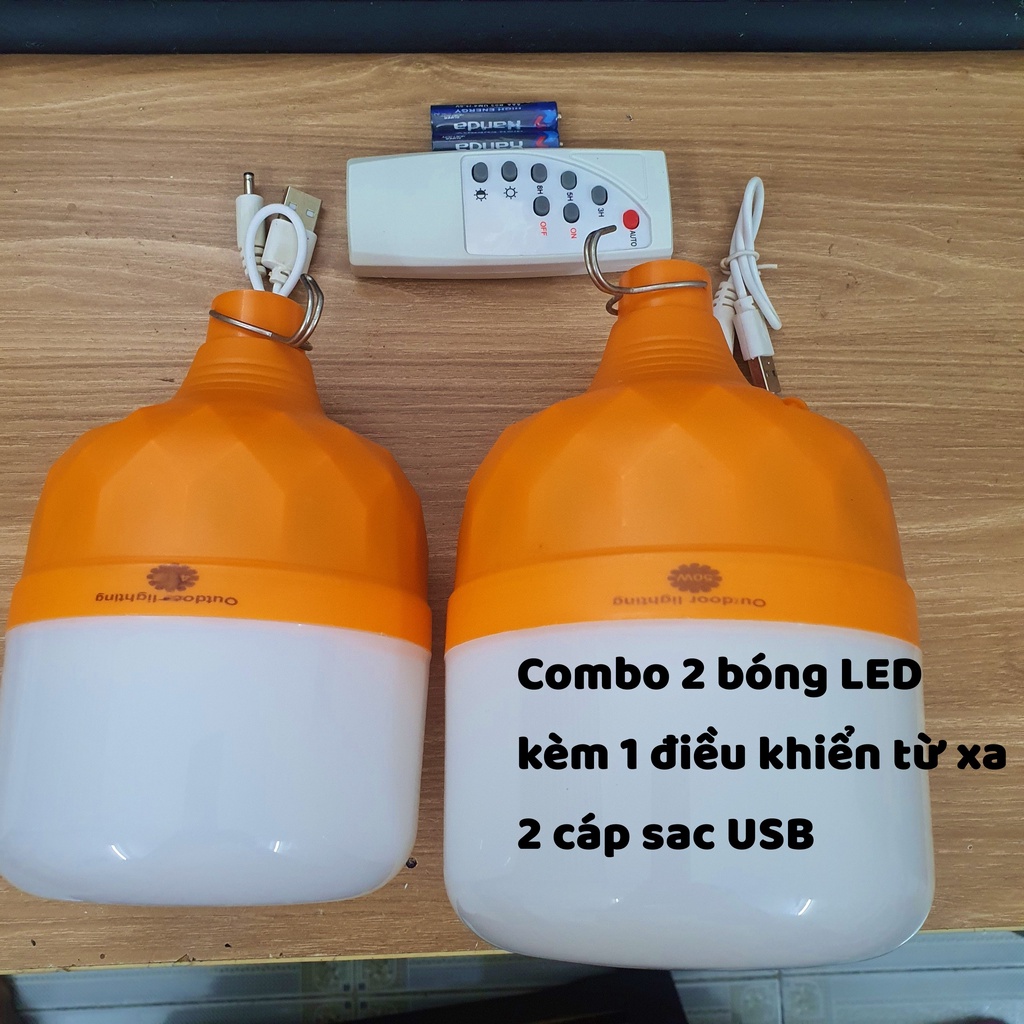 Combo 2 Bóng Led Tích Điện Điều Khiển Từ Xa USB 40W/ 50W (ĐÈN LED KHÔNG PIN).