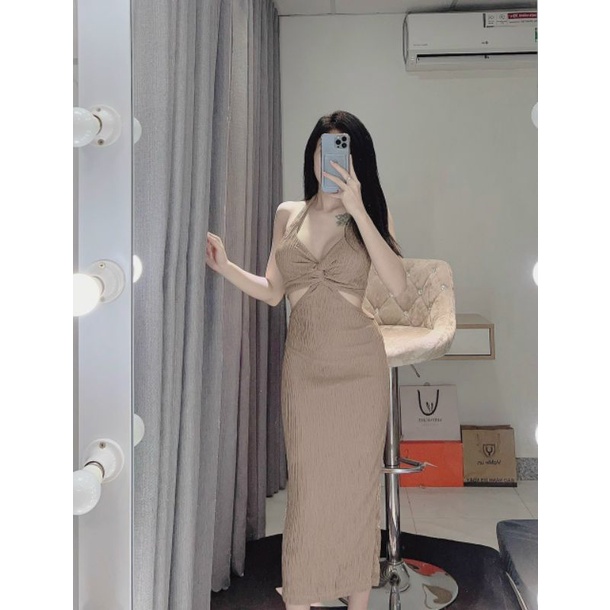 Đầm ôm body cut out ngực eo thun xốp chỉ
