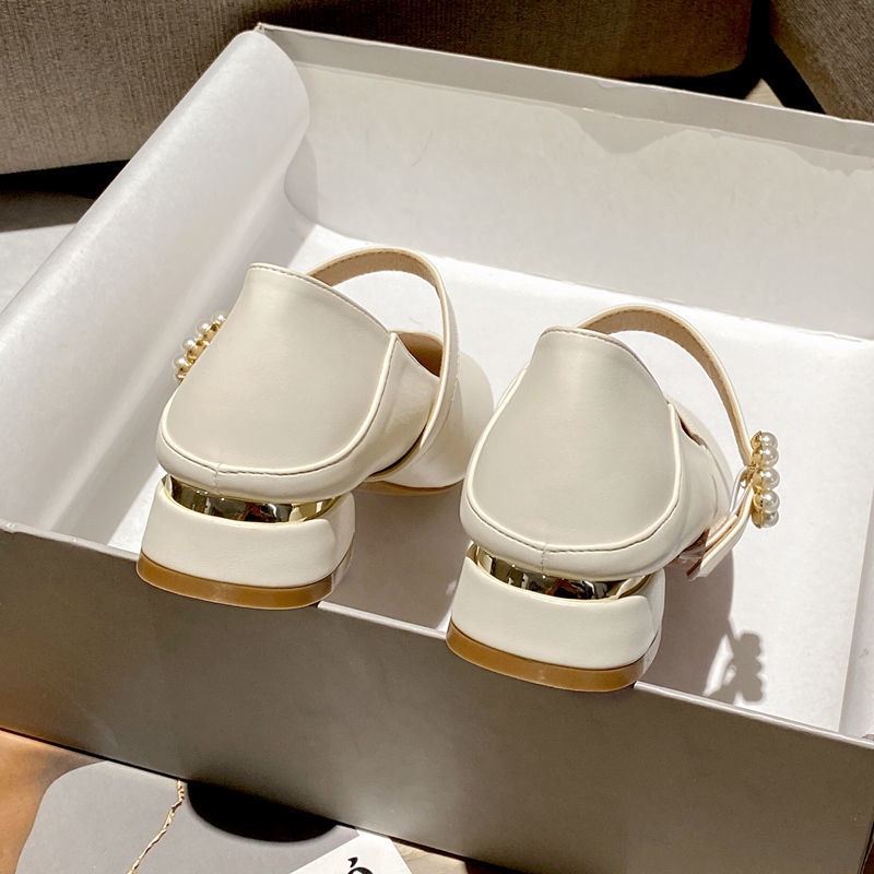Giày sandal IELGY Mary Jane bằng da mềm mũi vuông gót thấp thời trang cho nữ