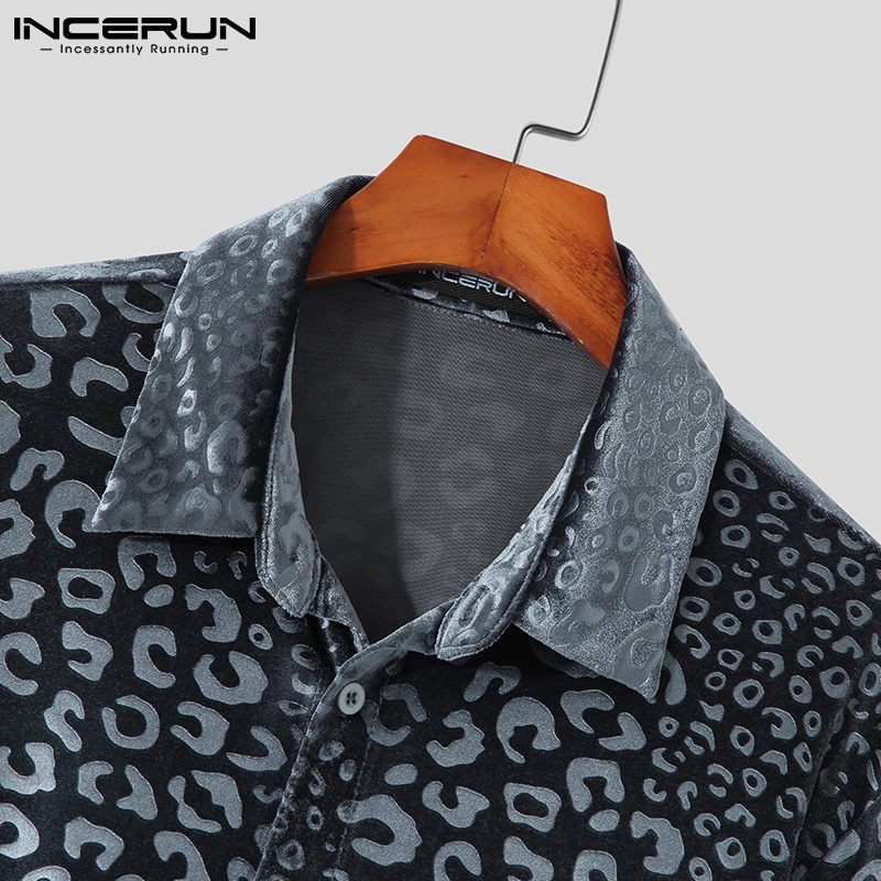 Áo sơ mi INCERUN tay dài dáng rộng in họa tiết da báo thời trang xuân thu cá tính dành cho nam
