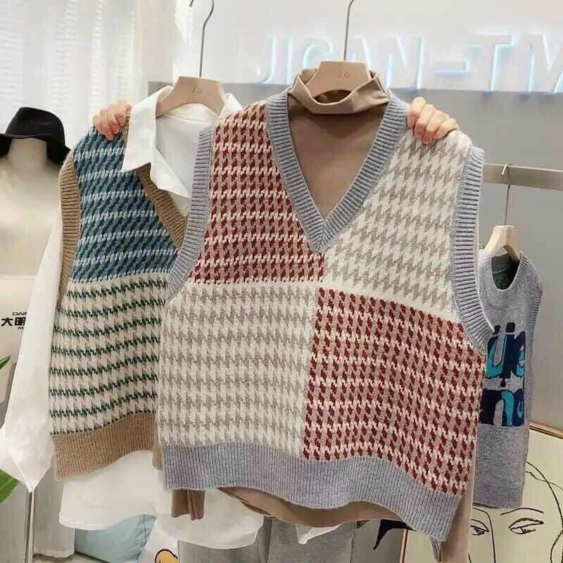 Set áo len gile mix sơ mi trắng