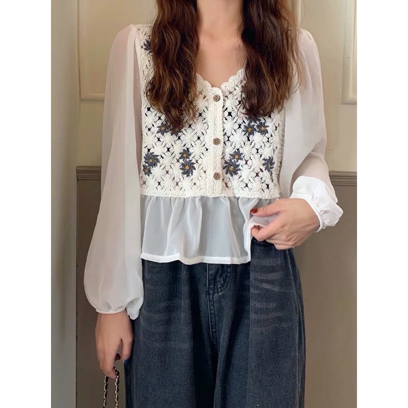 Áo babydoll thổ cẩm/ Áo babydoll hoạ tiết dài tay