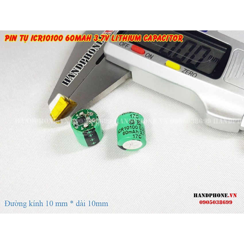 Pin Tụ ICR10100 60mAh 3.7v cho Tai Nghe Bluetooth, Máy Trợ Thính , Micro Trợ Giảng (Pin Trụ - Lithium Capacitor)