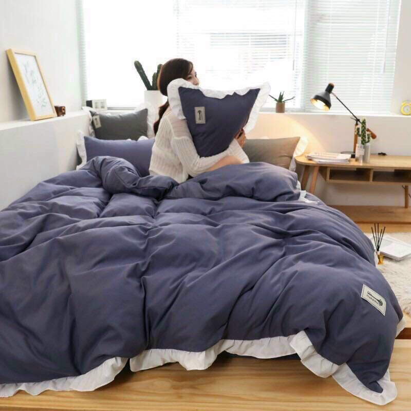 Bộ Chăn Ga Gối 4 Chi tiết cotton Đũi Tc VIỀN BÈO siêu đẹp -> được chọn mẫu