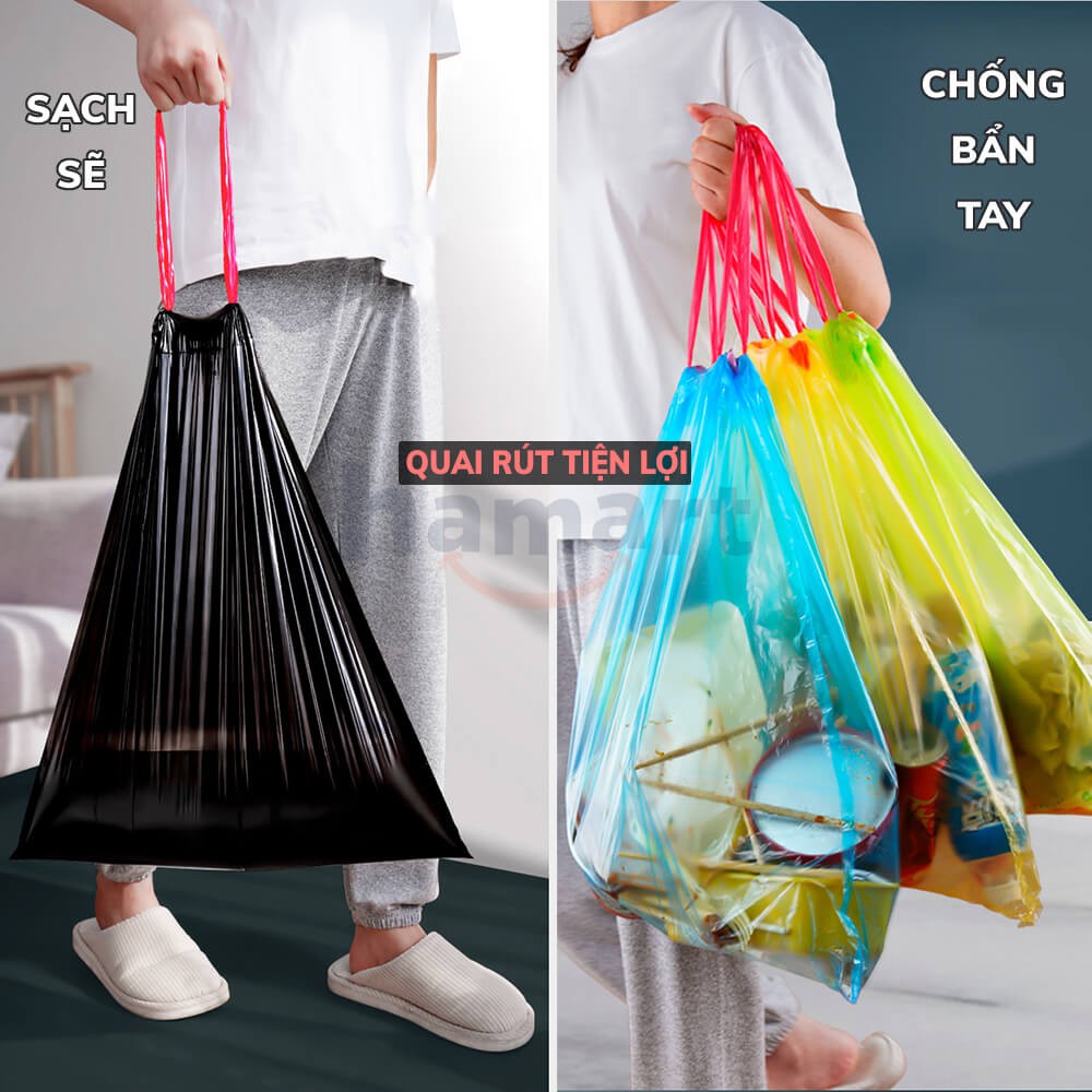 Cuộn 15 Túi Đựng Rác Có Quai Rút Hamart Túi Rác Tự Phân Huỷ 45x50 cm Sạch Tay Tiện Lợi