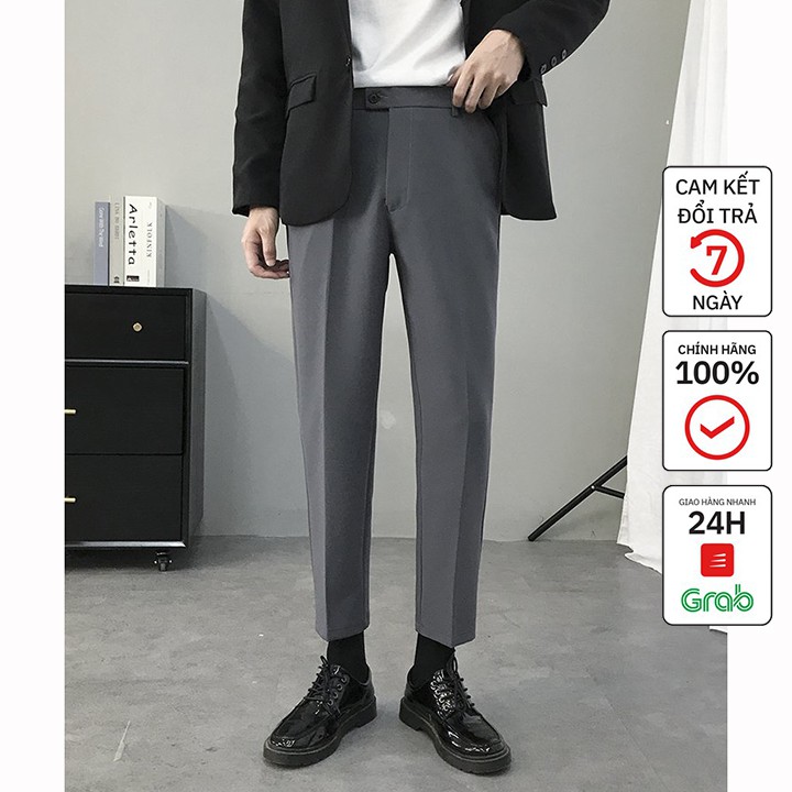 Quần tây nam kiểu dang baggy ống côn vải co giãn | BigBuy360 - bigbuy360.vn