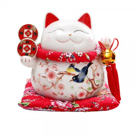 Mèo thần tài may mắn Tài lộc Phú quý 25cm, mèo gốm sứ Nhật Bản Maneki neko 9005