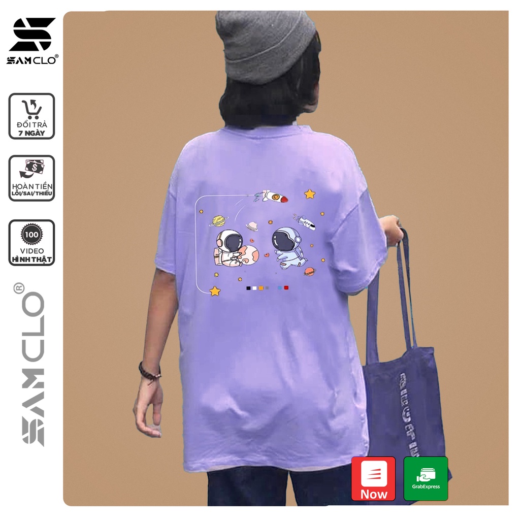 Áo thun tay lỡ nam nữ SAM CLO phông form rộng dáng Unisex, mặc lớp, nhóm, cặp in hình HÀNH TINH TÊN LỬA HAI PHG màu tím