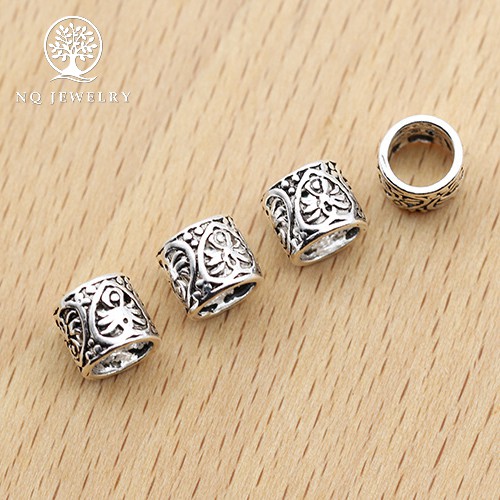 Charm bạc hạt hình trụ khắc tim - NQ Jewelry