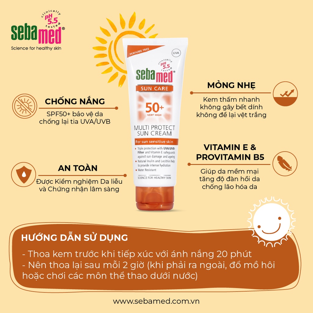 Kem chống nắng cao SPF50+ da nhạy cảm Sebamed Multi Protect Sun Cream (75ml)
