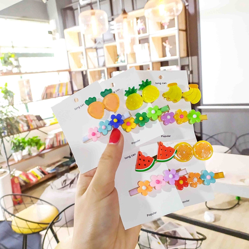 Kẹp tóc họa tiết hoa và trái cây ngọt ngào dễ thương cho bé gái