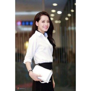Áo SơMi Nữ Trắng Trơn Basic Dài Tay