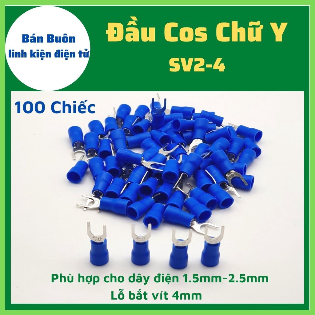 Đầu cos chữ y2-4, đầu cốt dây điện, cos Y2-4, đầu cốt chẻ 2-4, SV2-4 (100 chiếc)