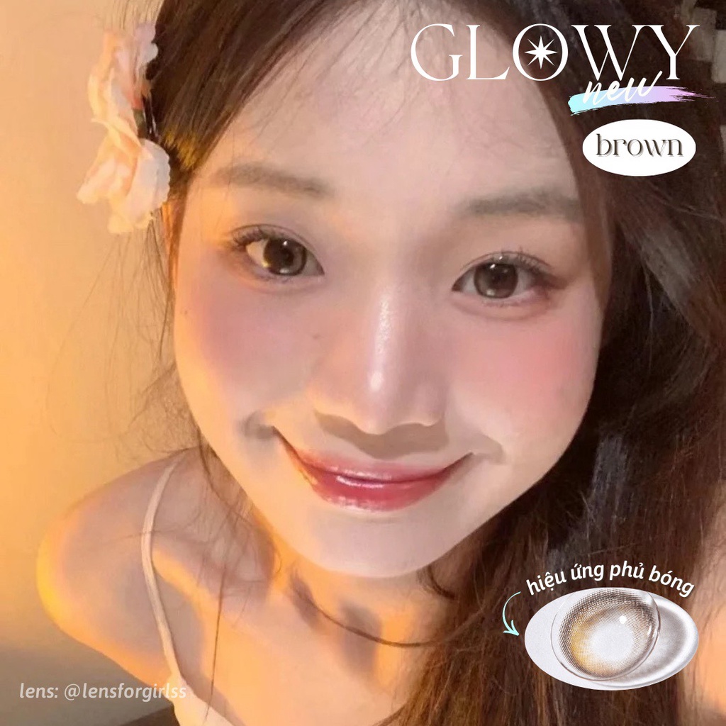 Kính áp tròng 1 NGÀY hiệu ứng phủ bóng GLOWY BROWN chính hãng Olens | Lens cận 1 ngày
