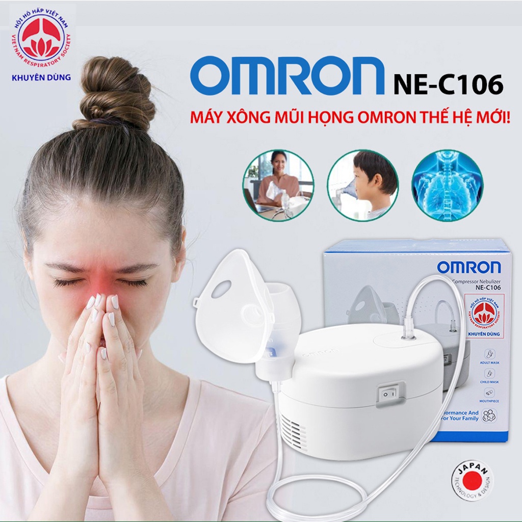 Máy Xông Khí Dung Omron Ne-C106 - Máy Khí Dung Bảo Vệ Sức Khỏe Đường Hô Hấp, Bảo Hành Chính Hãng 2 Năm