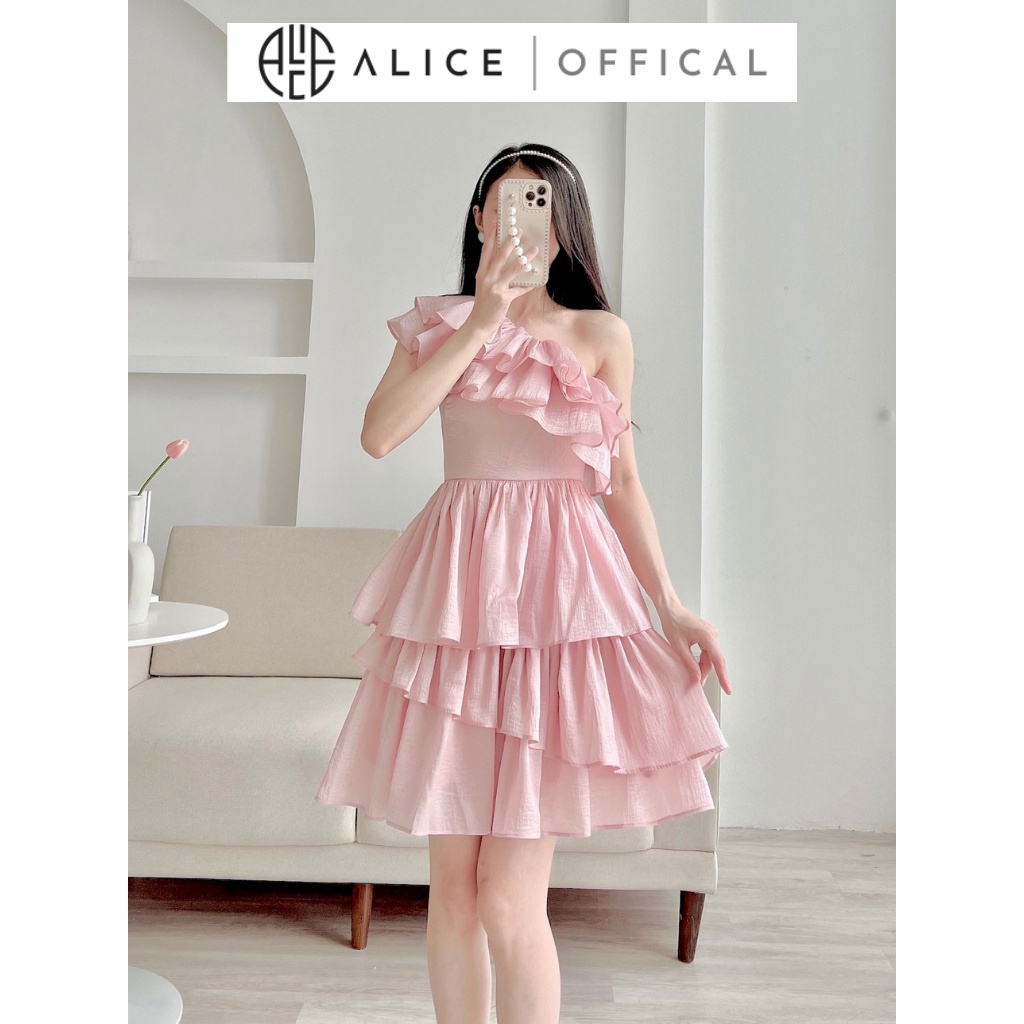 Váy Tiểu Thư Lệch Vai ALCIE Chất Vải Organza Đứng Form Thiết Kế Bèo Ngực 2 Tầng V832