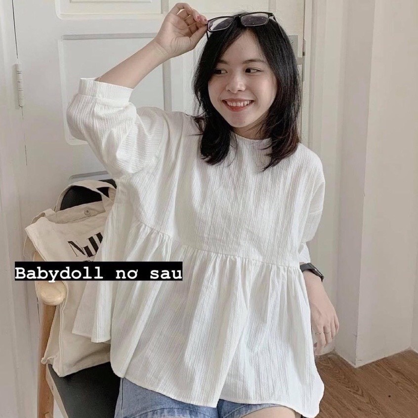 Áo babydoll trắng thắt nơ sau - Áo sơ mi nữ cách điệu thắt nơ sau