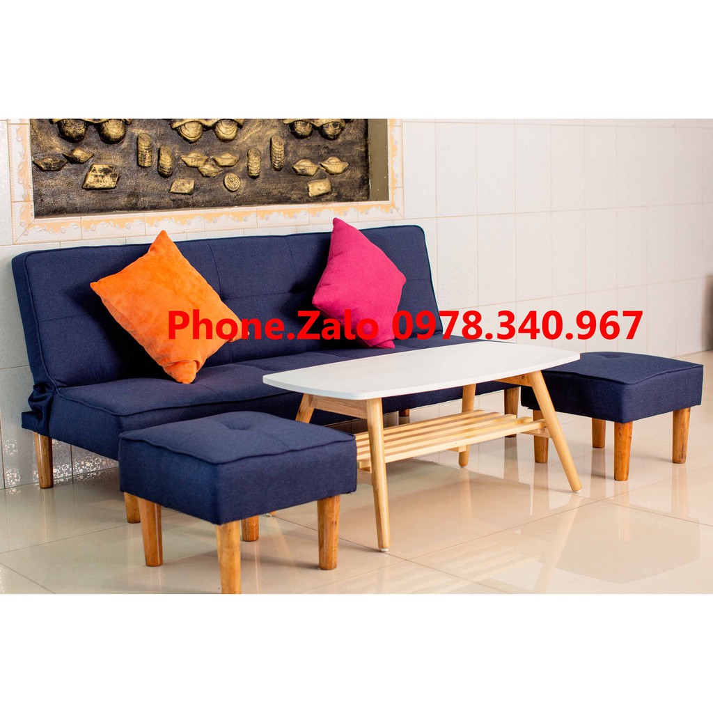 Ghế sofa bed đa năng bật ra thành giường kích thước 1m7x90 kèm 2 đôn vuông và bàn chữ nhật có gối ôm MY HOME 08