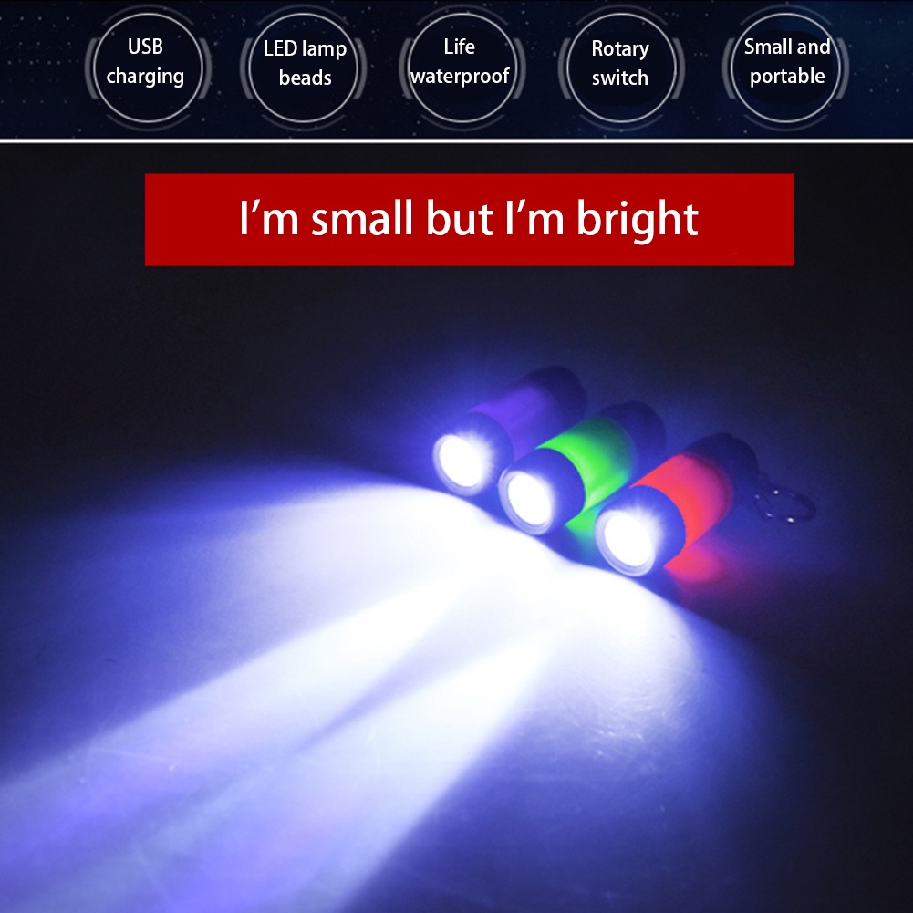 Móc Khóa Đèn Pin LED Mini Siêu Sáng Sạc USB Tiện Dụng Mang Theo Du Lịch Cắm Trại