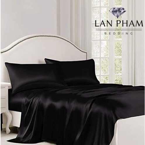 Bộ Chăn Trần Bông Ga Gối Phi Lụa 5 Món Cao Cấp Lan Bedding Màu Đen