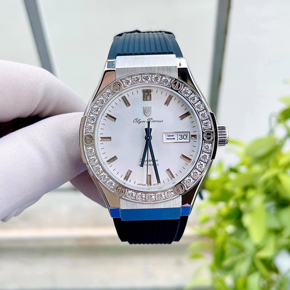 Đồng hồ nam Olym Pianus OP990-45 chính hãng - Dây cao su, mặt trắng, vỏ trắng