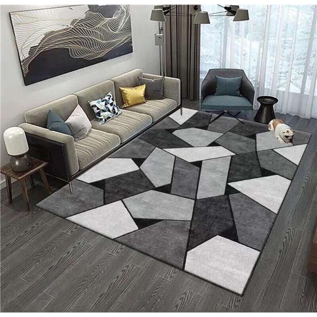 Thảm trải sàn Bali 5D mẫu kẻ trắng đen 1m6x2m3 ( 2mx3m)