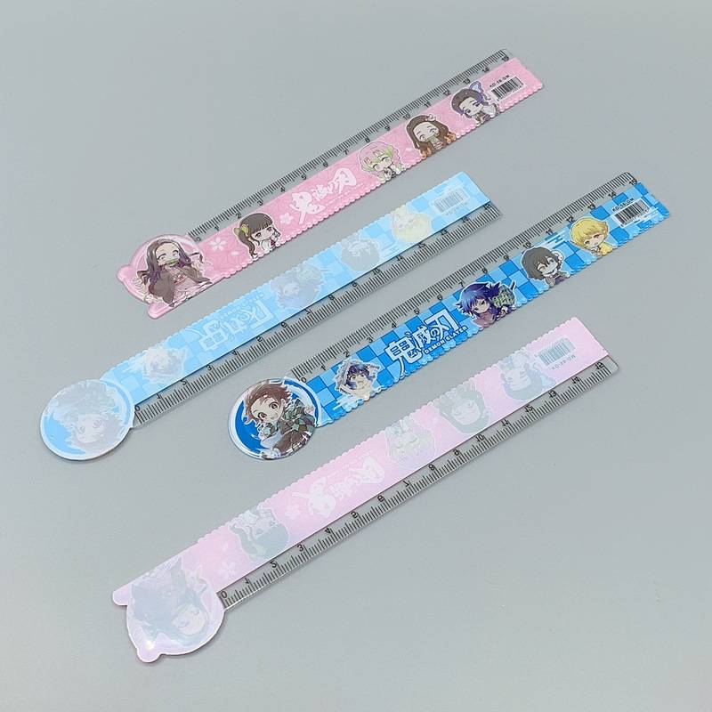 Thước kẻ thước kẻ cute thước 15 cm Demon Slayer Kimetsu No Yaiba Kamado Tanjirou Nezuko Anime Ruler Wavy Line Cute Student Kawaii Plastic Ruler Kids Gifts School Office Supplies