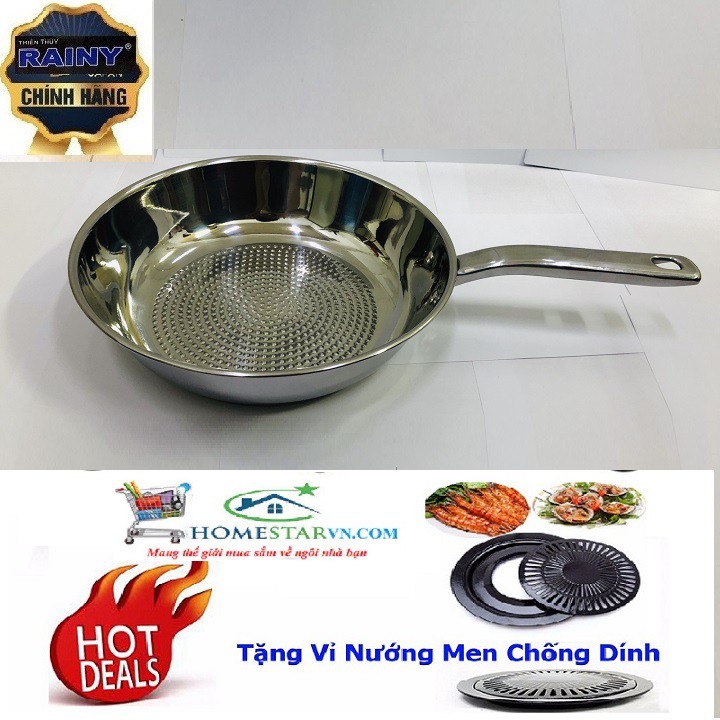 Chảo 3 đáy Rainy Caro Bi RN26TT-3DT sử dụng bếp từ Tay cầm Inox + Tặng vỉ nướng - RN26TT-3DT