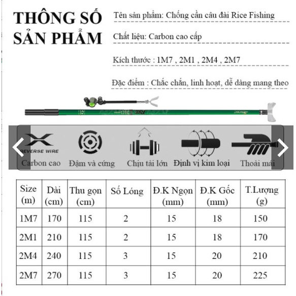 Chống Cần Câu Đài Gác Cần Câu Đài Rice Fishing chất liệu Carbon Cao Cấp